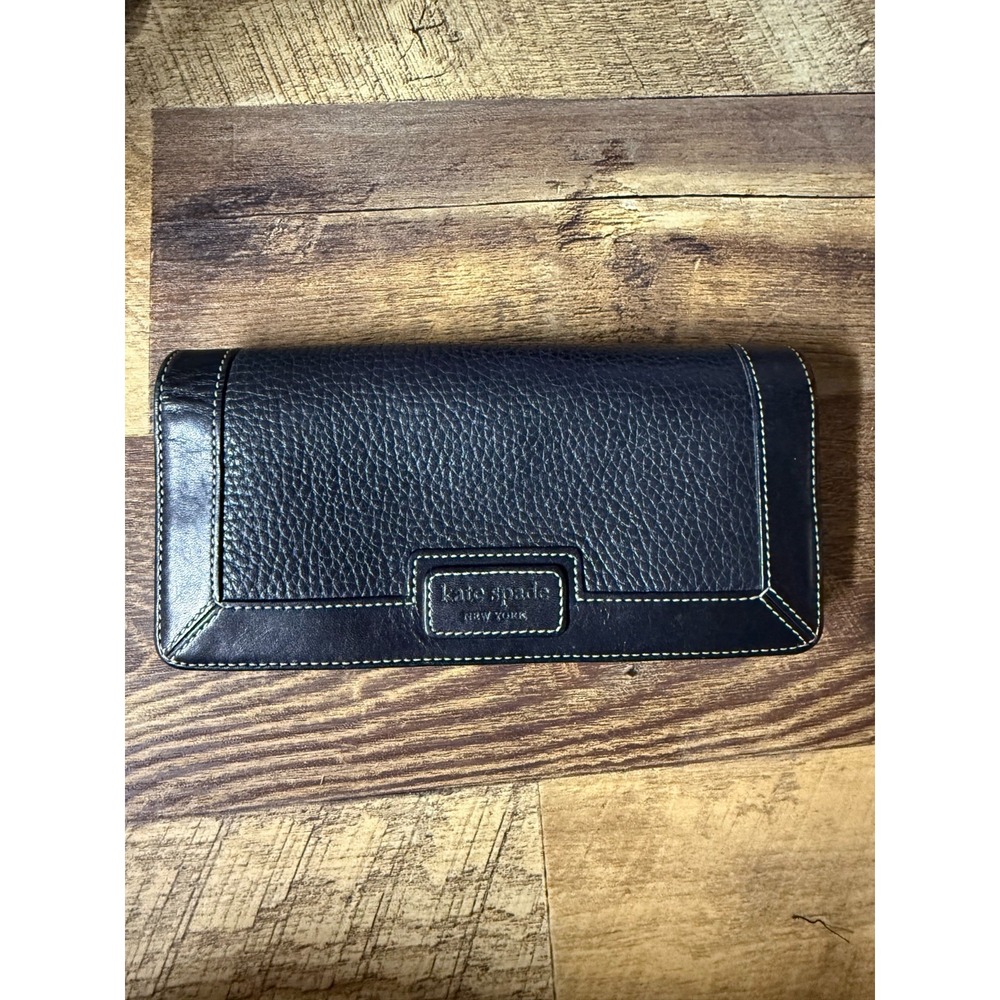 Vtg Kate Spade New York‎ Bifold Black Leather Wallet 4x7.5"